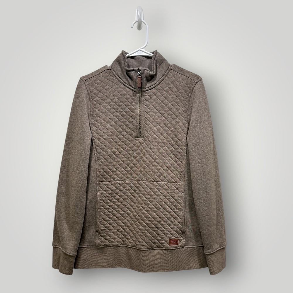 LL‎ Bean Womens Quilted Quarter Zip Pullover Brown Heather M  Sweatshirt